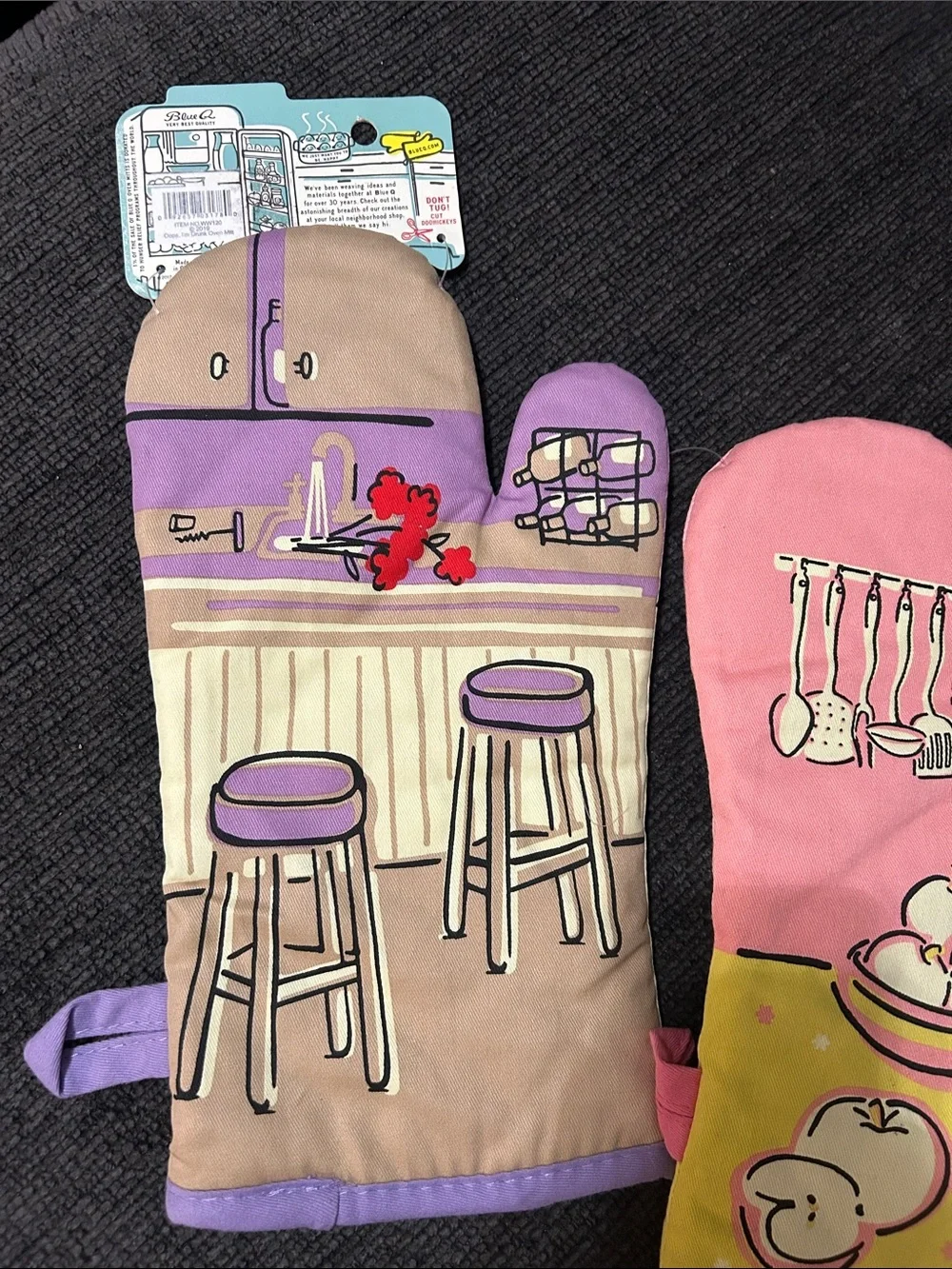 Blue Q Purple & Pink Retro Cartoon Oven Mitts